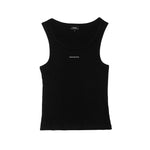 Black tank top with 'homme-plus' branding on a white background