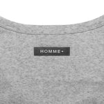 Gray garment with a 'HOMME+' label on a white background