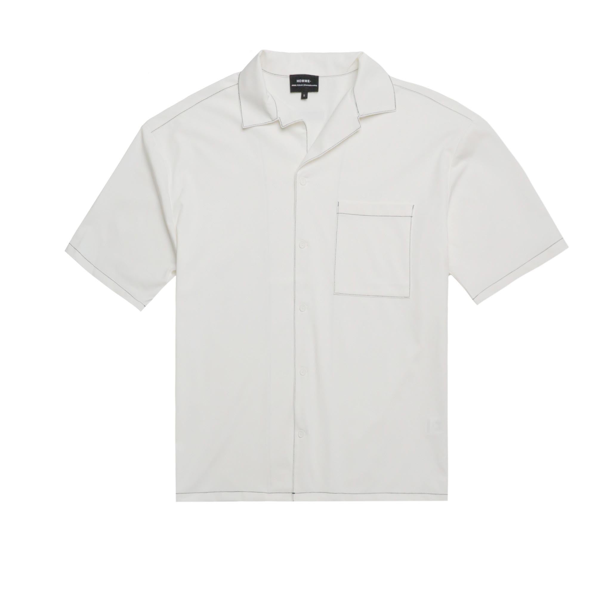 HOMME+ Contrast Stitch Short Sleeve Shirt White